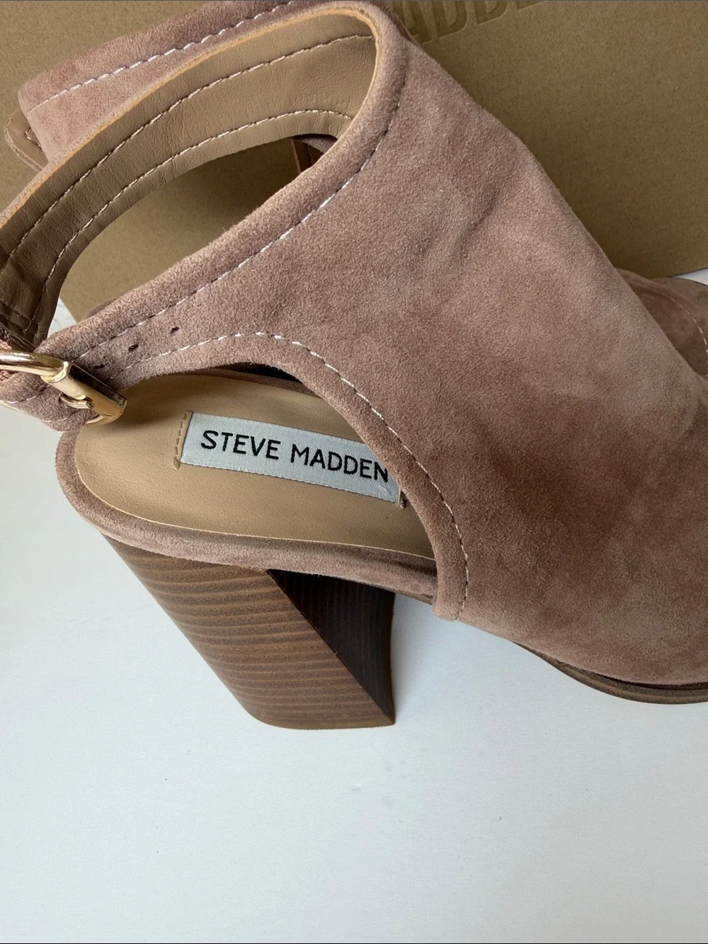 Steve Madden Suede Peep Toe Block Heel Sandals Tan/Blush Size 7